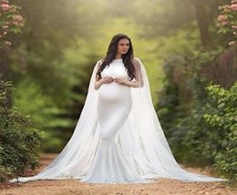 Chiffon Shawl Shooting Pregnancy Dress Pography Props Maternity Gown Long Tail Pregnant Dresses Po Peacock Blue Senior5227160
