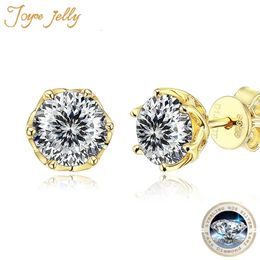 JoyceJelly 1CT 2CT VVS D Color Russian Cut Diamond Stud Earrings S925 Sterling Silver Plated 18K Gold Earstuds 240112