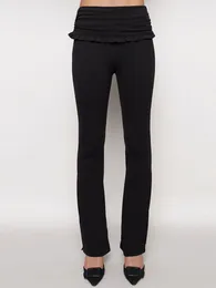 Women's Pants Solid Ruffle Patchwork Flare Women Mid Rise Slim Trousers Tie Y2K Fashion Fitness Leggings Workout Sportpants