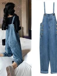 Pregnancy Clothing Loose Demin Maternity Strap Pant Pregnant Rompers Trousers for Women Jeans Overalls Jumpsuit Clothes 240111