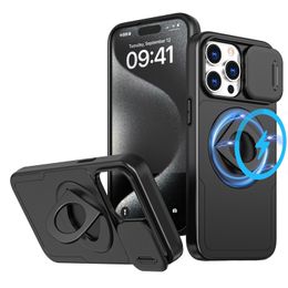 Shockproof Magnetic Ring Kickstand Case For iPhone 15 Pro Max 14 13 12 11 XS XR 8 7 Slide Camera Protection Phone Cover Funda