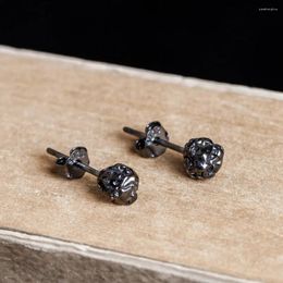 Stud Earrings 1 Pair 5mm Pure 925 Sterling Silver Black Sweet Sugar Paper Ball For Men & Women Unisex Punk Piercing Earring