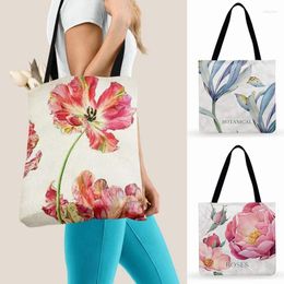 Evening Bags Watercolor Peonies Painting Print Tote Bag Women Casual Christmas Gift Ladies Shoulder Foldable Shopping Beach