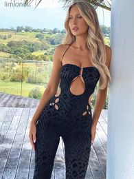 Women's Jumpsuits Rompers TEMUSCOLA Hollow Out Black Jumpsuit For Women 2023 Autumn Sexy Halter Backless Sleeveless Female Overalls Club Party JumpsuitsL240111