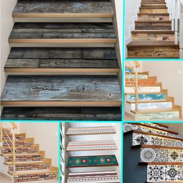 7 pçs escadas adesivos de madeira decoração escada piso vinil autoadesivo diy fachada parede tijolo arte padrão decalques 21cm100cm 240112