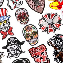 Embroidery Patches Skull for Jackets Clothing Iron on Thermocollant Strijk Rock Stitch Designer Sew Diy Tactical Outdoor Parche