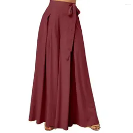 Women's Pants Skirt Wide Leg Lace-up Bow High Waist Loose A-Big Hem Deep Crotch Full Length Dance Performance Culottes Long Trousers