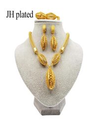 Earrings Necklace Luxury Women Dubai 24k Gold Colour Jewellery Sets India Ethiopia African Bride Wedding Gifts Ring Bracelet1024023