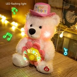 Interactive Singing Bear Plush Toy for Kids LED Musical Stuffed Animal for Girlfriend Birthday Valentines Day Gift 240111