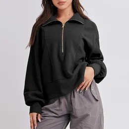 Women's Hoodies Half Zip Cropped Sweatshirt Women Casual Fleece Quarter Zipper Rib Knit Pullover Autumn Winter 2024 Harajuku Y2K Sweatshirts