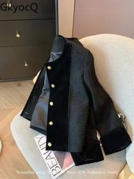 GkyocQ French Small Perfume Style Splicing Velvet Black Short Jacket Female Fall Elegant Niche Fashion Temperament Coat 240112