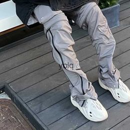 Jeans da uomo Harajuku Pantaloni cargo funzionali per l'industria pesante Pantaloni cargo cargo larghi con cerniera laterale oversize da uomo Hip Hopyolq