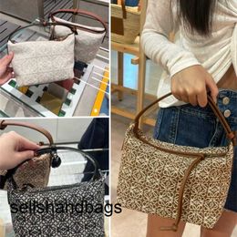 Loewwes Tote Bag Handbags Classic Cubi Lunch Single Jacquard Canvas Splice Underarm Handbag Women's Zc