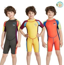 Children039s 25mm keep warm swim wear Boys Neoprene swimsuit kids Diving suit onepiece short Wetsuit for snorkeling swimming6629800