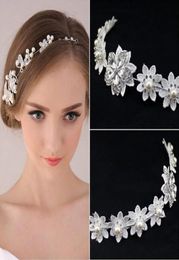 Cheap Fashion Crystal Pearl Flower Party Wedding Hair Accessories Bridal Headband Tiara Headwear Silver Pearls Bridal Crown Headba6734342