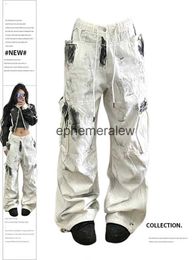 Women's Pants Capris White Cargo Jeans Y2k 90s Vintage High Waist Wide Leg Denim Trousers Harajuku Baggy Jean 2000s Trashy Clothes 2023