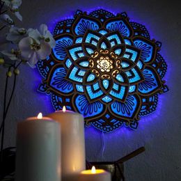 Night Lights Lotus Flower Mandala Home Wall Lamp Room Art Decorative Ornaments Light Romantic Night Light Wall Hanging Lamp Decors YQ240112