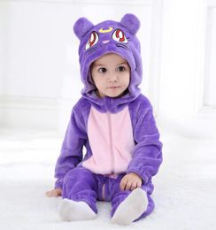 Newborn Babe Kigurumi Sailor Moon Purple Luna Cat Cosplay Costumes Cartoon Flannel Infant Romper Onesies Pyjamas Sleepwear C10185771047