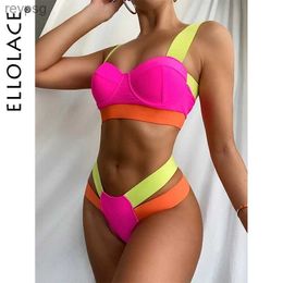 Women's Swimwear Ellolace Swimsuits Sexy Patchwork Bikini 2020 Woman Push up Biquini Neon Bikinis Swimsuit Bathing Suits 2021 YQ240112