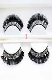 Whole1 Pair Glitter Rhinestone Pattern Long Thick Stylish Party False Fake Eyelashes Eye Lashes Makeup Z0675489703