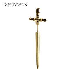 ANDYWEN 925 Sterling Silver Slay Black Gold Gagger Single Long Earring France Women Fashion Crystal CZ Luxury Jewelry 240112