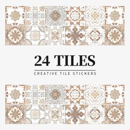 24pcs Art Tile Selfadhesive 3D Wall Sticker Kitchen Wallpaper Murals Waterproof Decals For Living Room Bathroom Decoration 240112