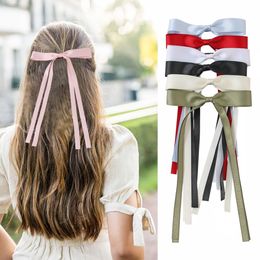 Sweet Long Ribbon Bow Tie Hair Clip Fashion Korea Shiny Ribbon Women Girls Trendy Bowknot Hairpin Temperament Hair Accessories 3014