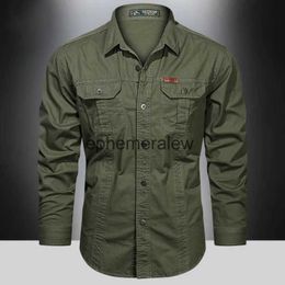 Men's Casual Shirts 2023 Cargo Shirt Men Long Sleeve Casual Cotton Shirts High Quality Camisa Militar Overshirt Brand Clothing Black Blouses 5XLephemeralew