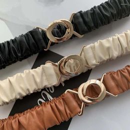 Belts Geometric Pu Leather Strap Waistband Metal Circle Ring Cummerbunds Elastic Waist Belt Buckle Female