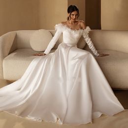 Charming Strapless A-Line Wedding Dresses Off the Shoulder Long Sleeves Bridal Gowns Custom Made Vestidos De Noiva