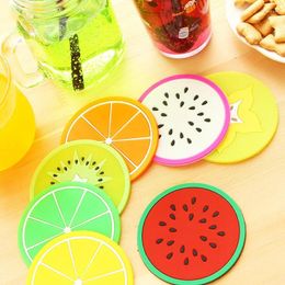 Table Mats 10pcs Jelly Color Coasters Fruit Shaped Tableware Mat Waterproof Anti Slip Heat-insulating Silicone Desktop Decoration