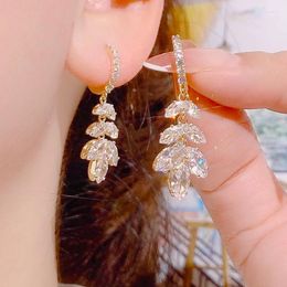 Dangle Earrings Crystal Wheat Leaf Tassel Zircon Gold Colour For Women Fashion Elegant Exquisite Temperament Ladies Party Jewellery