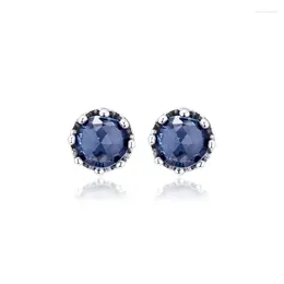 Stud Earrings Genuine 925 Sterling Silver Blue Sparkling Crown For Women Fashion Earring Sterling-Silver-Jewelry