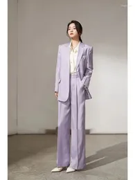 Women's Two Piece Pants Insozkdg Women Purple Blazer Pantsuit Korean Fashion Vintage Loose Jacket 2 Set Female Business Trousers Outfit