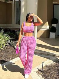 Women's Two Piece Pants Fashion Summer Outfits Women 2 Tracksuits Sleeveless O Neck Crop Tops And Baggy Rose Red Matching Suits 2024