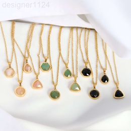 Wholesale Pretty PVD 18K Gold Plated Jewelry Tiger Eye Black Agate Rose Quartz Amethyst Natural Stone Pendant Necklace