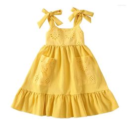 Girl Dresses Kids Summer Casual Princess Suspender Dress Bow Tie Sleeveless Backless Hollow Out Lace Floral Ruffled Midi Baby Grils