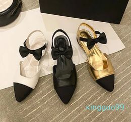 Designer-Bow-knot Design Flat Heel Mary Jane Shoes Women Pointed Toe Slingback Sandals Fashion Party Female Spring