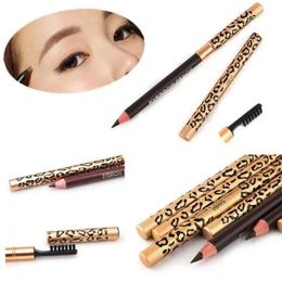 New Leopard Women Eyebrow Waterproof Black Brown Pencil With Brush Make Up Eyeliner 5 colors for choose 12pcs/lot LL