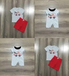 Girlymax Summer Baby Boys Children Clothes Short Sleeve Crane Outfits Boutique Shorts Set Romper Kids Clothing X08025308817