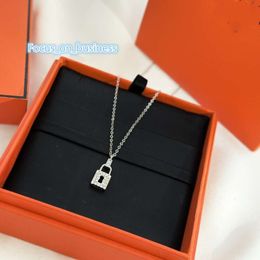 Luxury Pendant Necklace Top Sterling Silver 18k Gold Plated Full Crystal Lock Open With Your Heart Key Charm Short Chain Choker Collar For Women Jewelry With Box