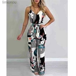 Women's Jumpsuits Rompers Womens Holiday Long Playsuit Fashion Floral Printed Sleeveless Backless Ladies Jumpsuit Spaghetti Strap Summer Beach JumpsuitsL240111
