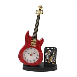 Wall Clocks Desk Alarm Clock Vintage Guitar Shape Stable Base Battery Powered ABS With Pencil Holder For Bedroom
