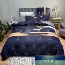 Four-Piece Bed Set Pure Cotton Bed Sheet Duvet Cover Printed Autumn and Winter Cotton Bedding without Hearts Top Quality