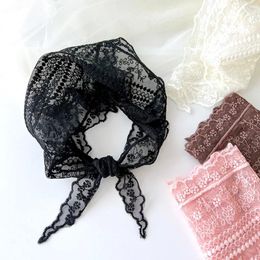 Scarves Head Scarf Embroidered Triangle Lace Wrap Shawl Transparent Floral Print Bandana Long Foulard Knit Girl Women