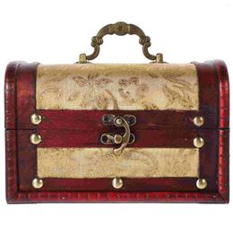 Jewellery Pouches Storage Box Boxes Case Vintage Wooden Treasure Chest Alloy Keepsakes With Lid