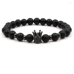 Strand 2024 Trendy Matte Black Bead Stone Bracelets Bangle Pave CZ Crown Bracelet For Men&Women Charm Fashion Jewellery Noble