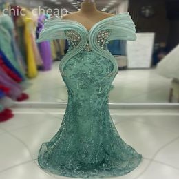 Ebi Aso Sage Mermaid Prom Dress Crystals Beaded Sequined Evening Formal Party Second Reception Birthday Engagement Gowns Dresses Robe De Soiree ZJ Es