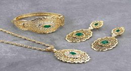 Chic Morocco Wedding Jewelry Set Gold Color Drop Earring Cuff Bracelet Bangle Pendant Necklace Arab Hollow Metal Gift6489665