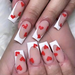 False Nails French Fashion Almond Square Red Love Heart Fake Detachable Full Cover Press On Women Girls